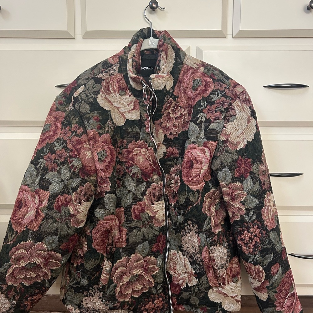 Fashion Nova Floral Bomber Jacket - Black and Pink